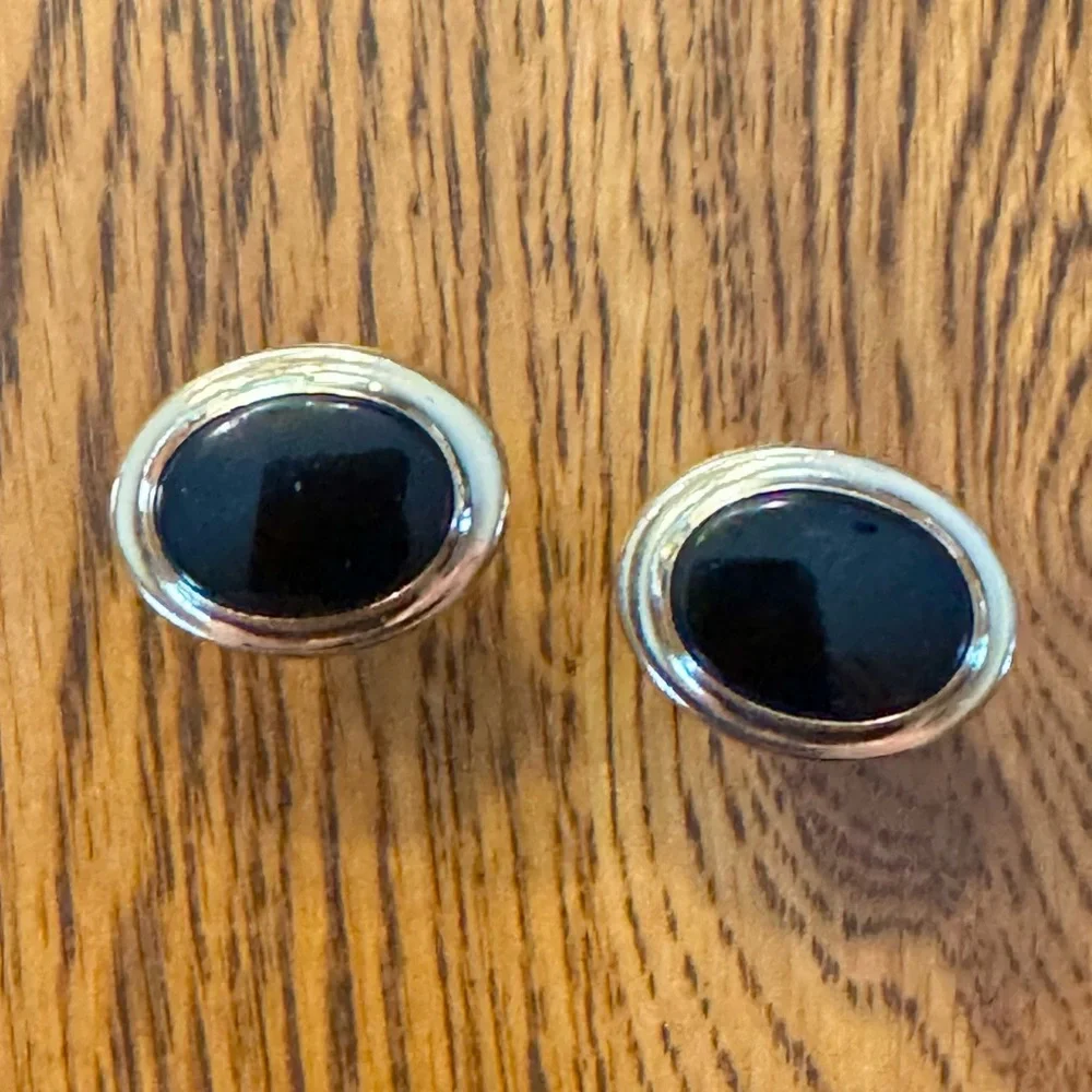 Vintage Sarah Coventry Gold Mens Cufflinks Faux Black Onyx Mid Century